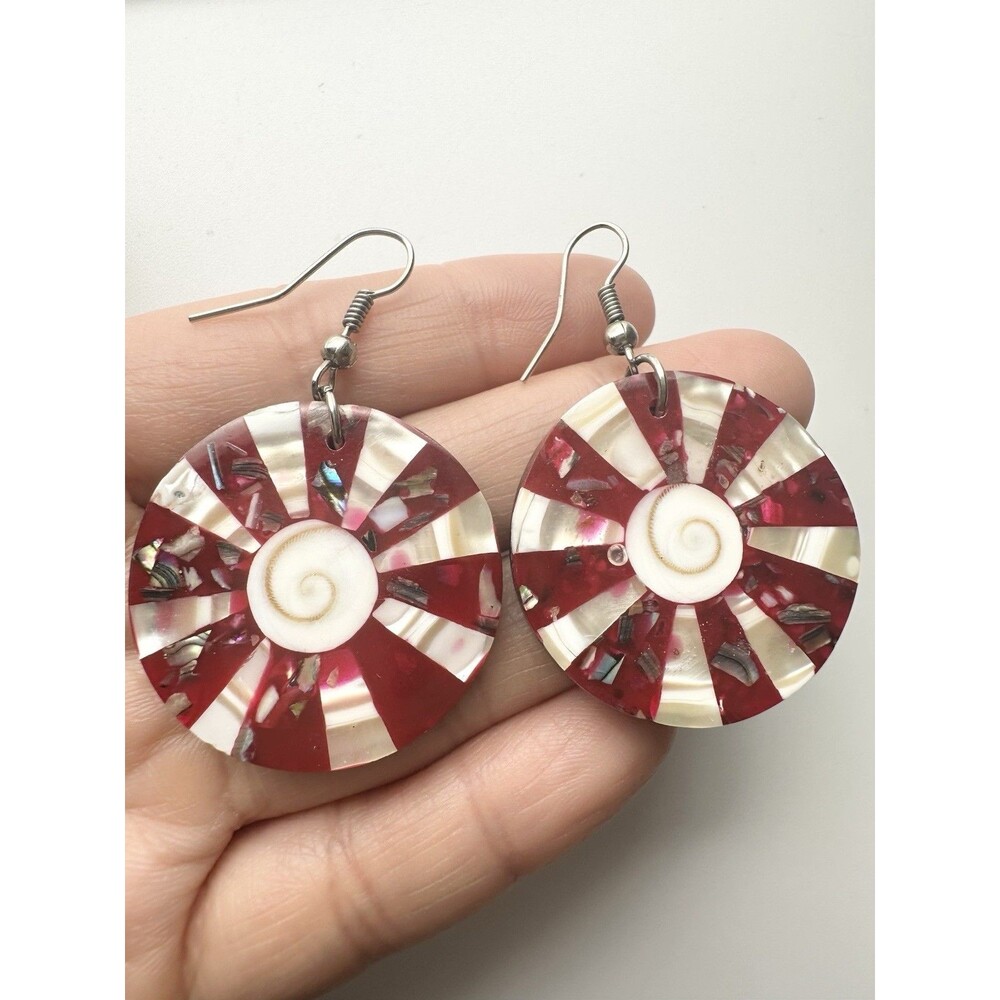 Sea Shell Abalone Floral Dangle Earrings